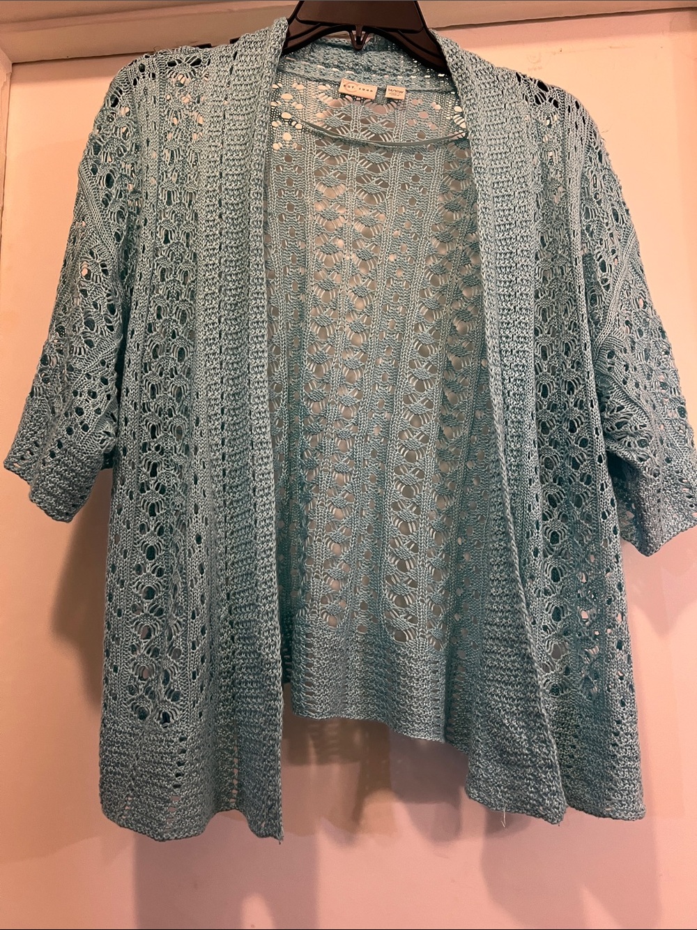 Light Blue Openwork Knit Women’s Sweater Cardigan